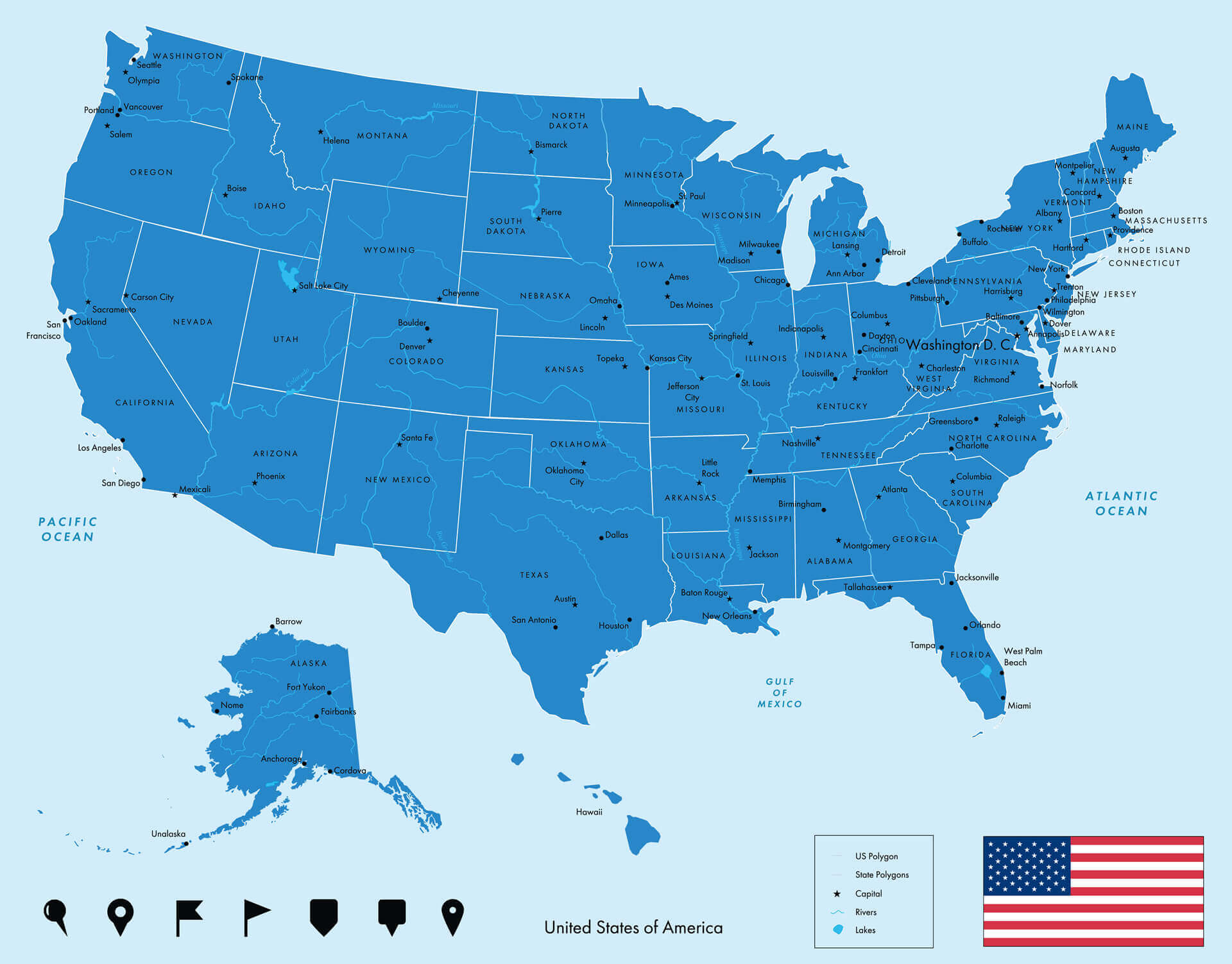 Blue Color US MAP with States